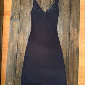 Elegant Black Slip Dress with Lace Detail